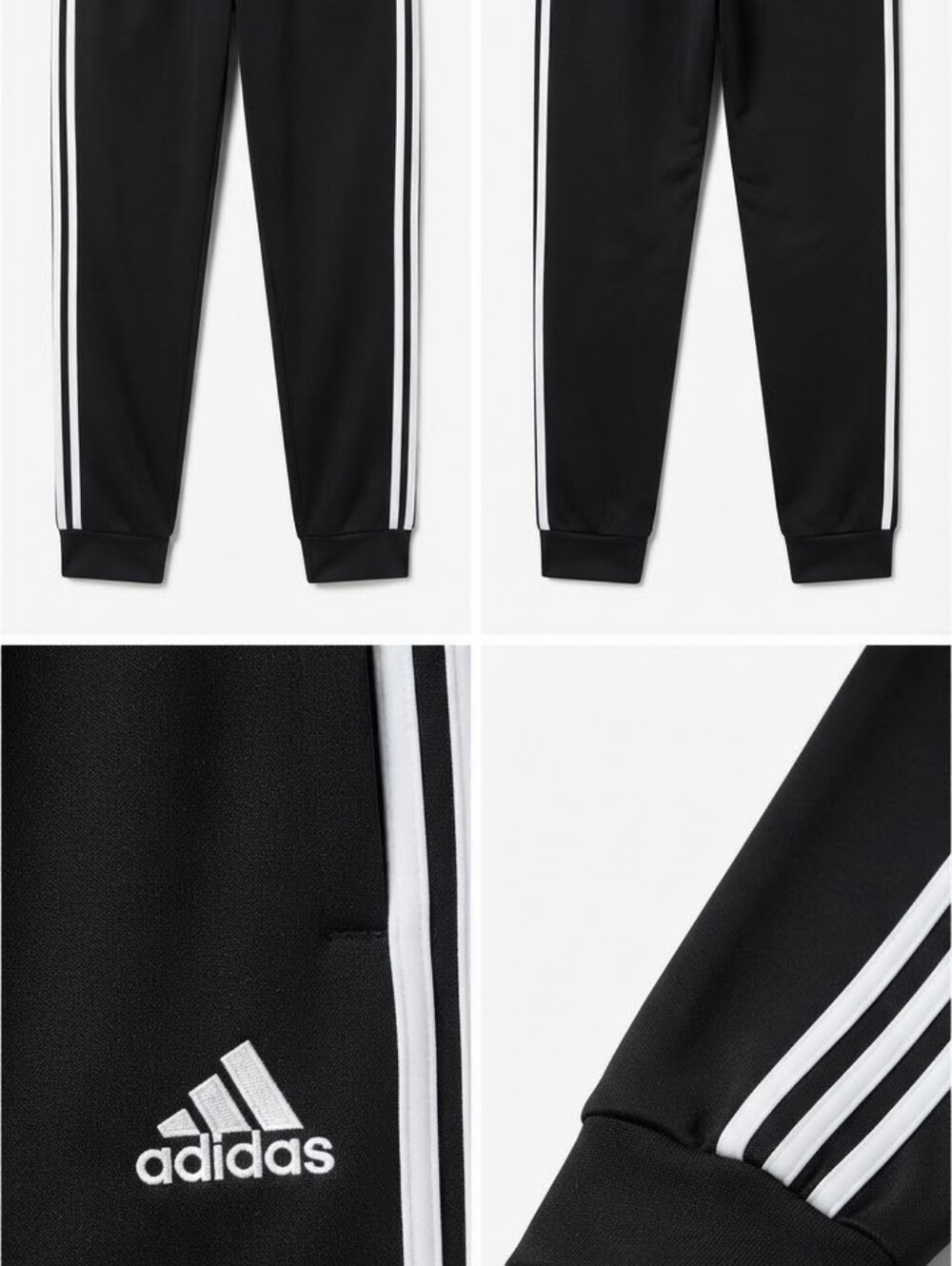 adidas Black Jogger Pants with White 3-Stripes - Picture 1 of 3